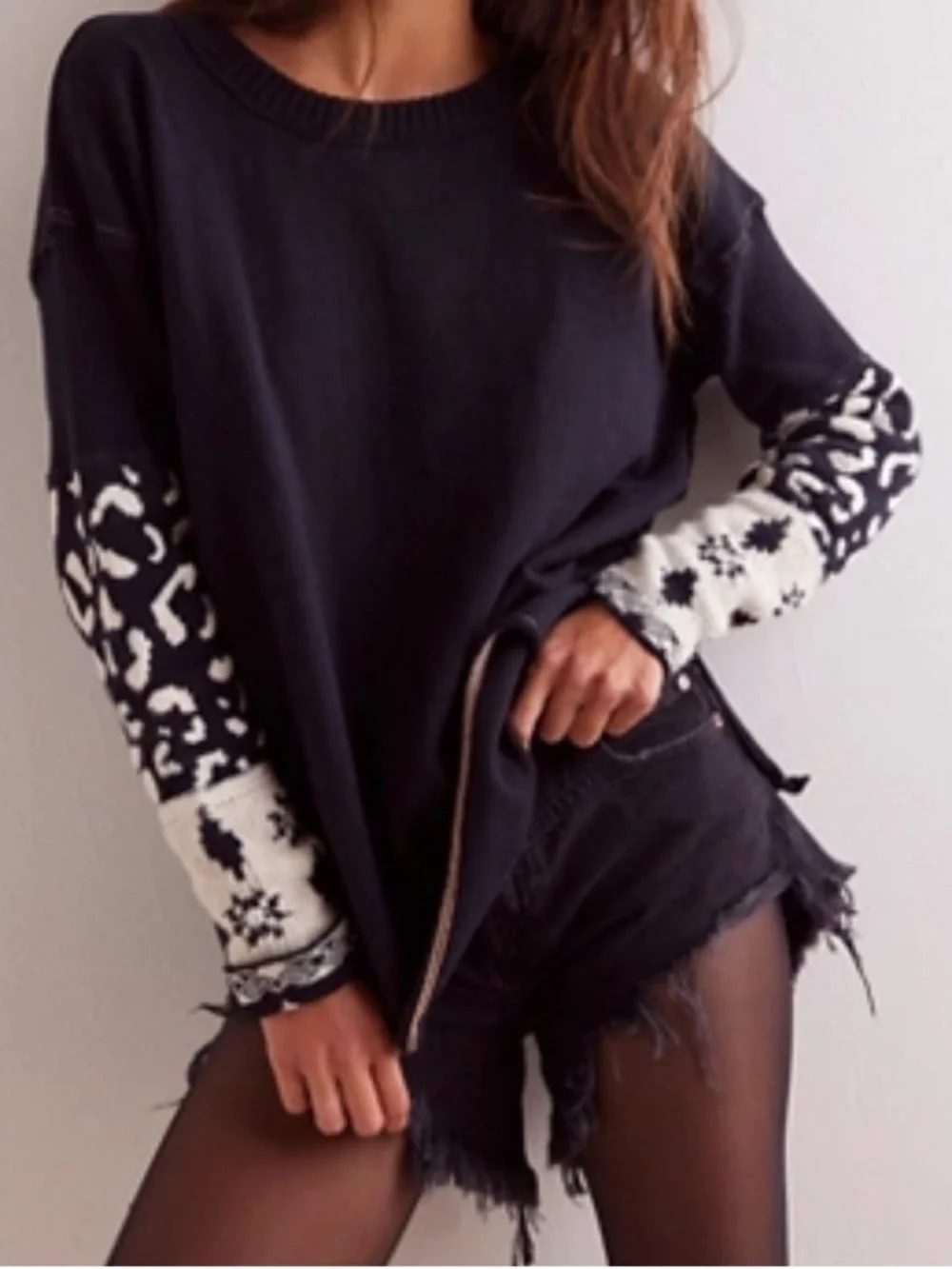 FREE PEOPLE We The Free Tiger Style Cuff Tee Oversized Animal Print Size XS